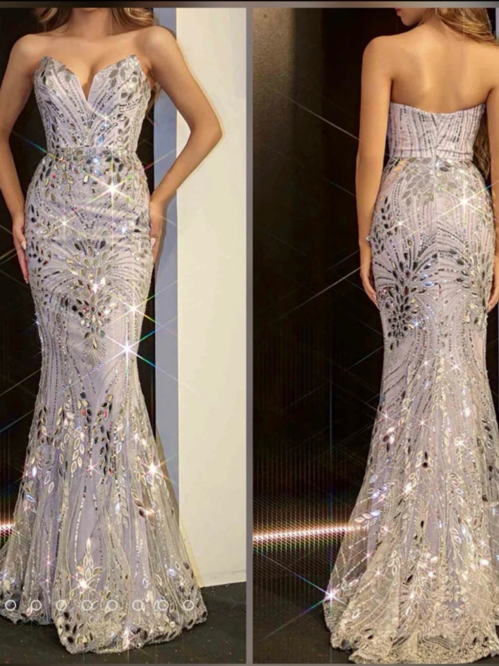 Portia and Scarlett Silver Sequin Mermaid Gown